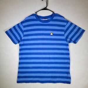 Teddy Fresh Mens Blue Striped Cotton Shirt Embroidered Bear Size Medium